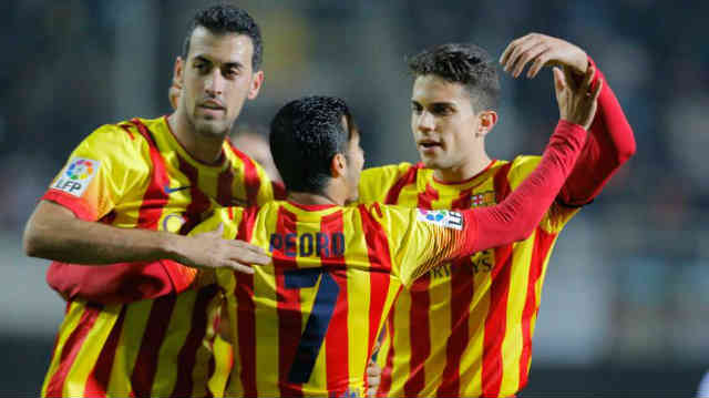 FC Barcelona celebrate their win for the Spanish Cup