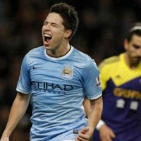 Samir Nasri celebrates his goal for Manchester City