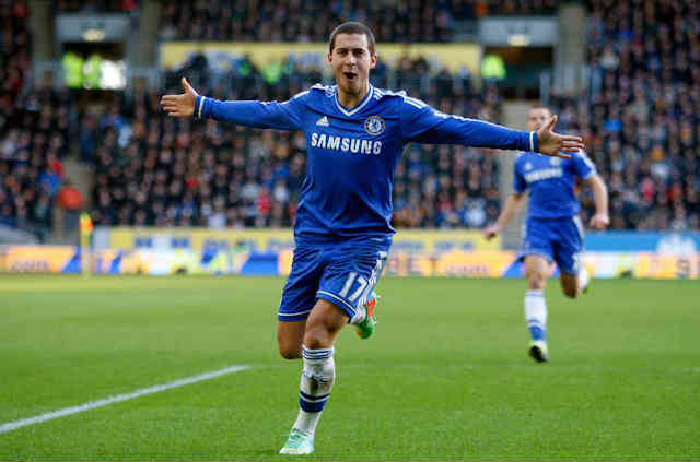 Eden Hazard celebrates his goal against Hull City