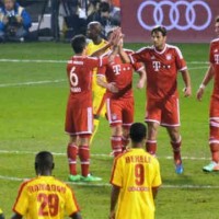 Pizarro celebrates his goal in the friendly match