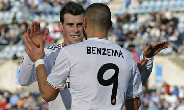 Benzema celebrates his goal with his buddy Gareth Bale