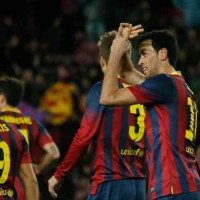 Busquets celebrates his goal at the Copa del Rey