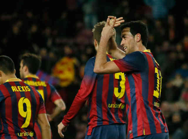 Busquets celebrates his goal at the Copa del Rey