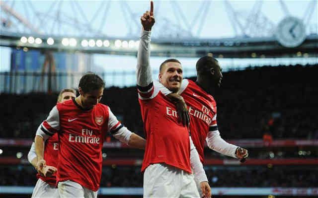 Podolski gets a bullet of a goal