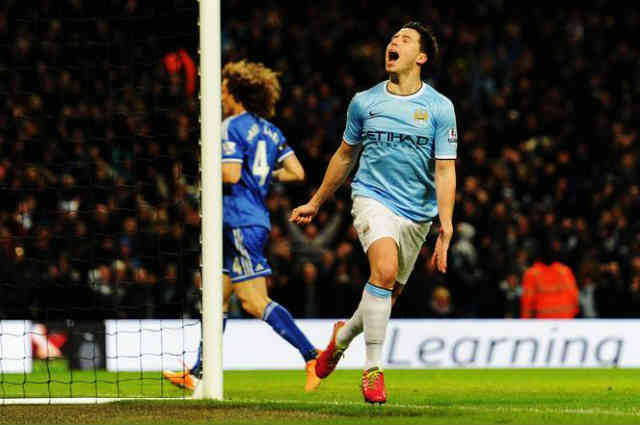 Samir Nasri celebrates his amazing goal against Chelsea