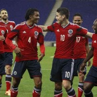 Colombian team celebrate their goal but was not enough to win their match