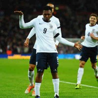 Daniel Sturridge celebrates his late goal for England