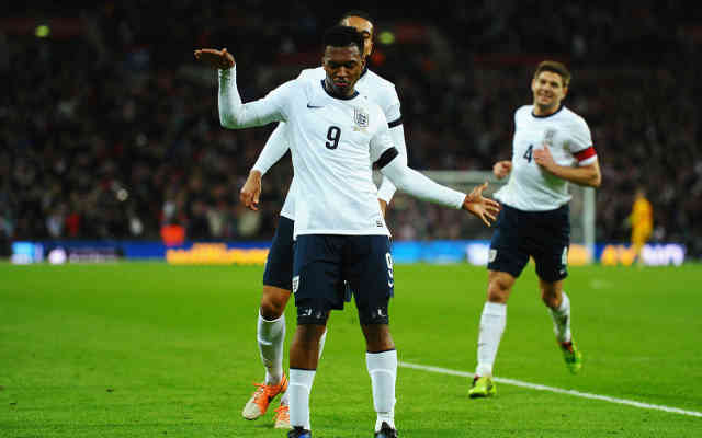 Daniel Sturridge celebrates his late goal for England